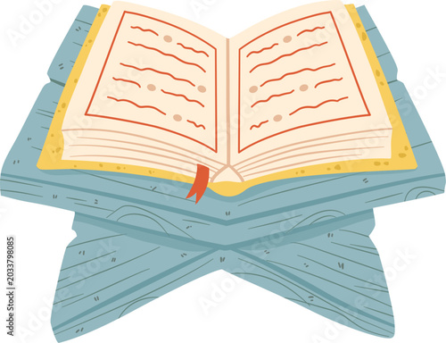 Vector illustration of open Quran on wooden stand