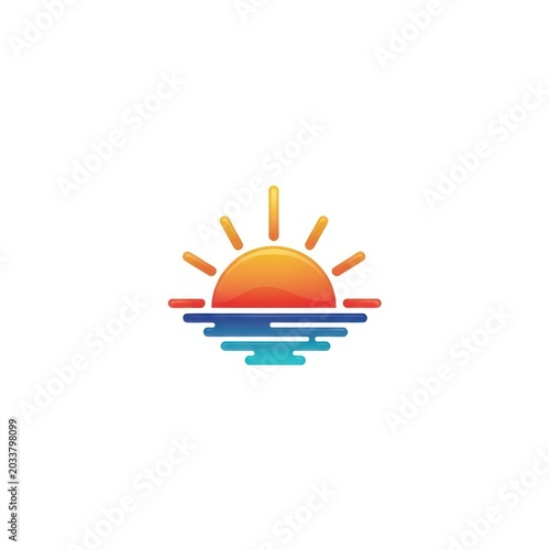 Stylized sun setting over water icon with rounded shapes