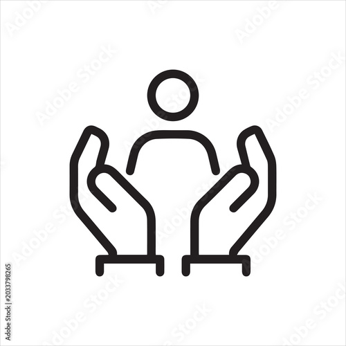 Photography Thin Outline Icon Two Hands Holding Figurine Man or Hands Hugging Person Symbol