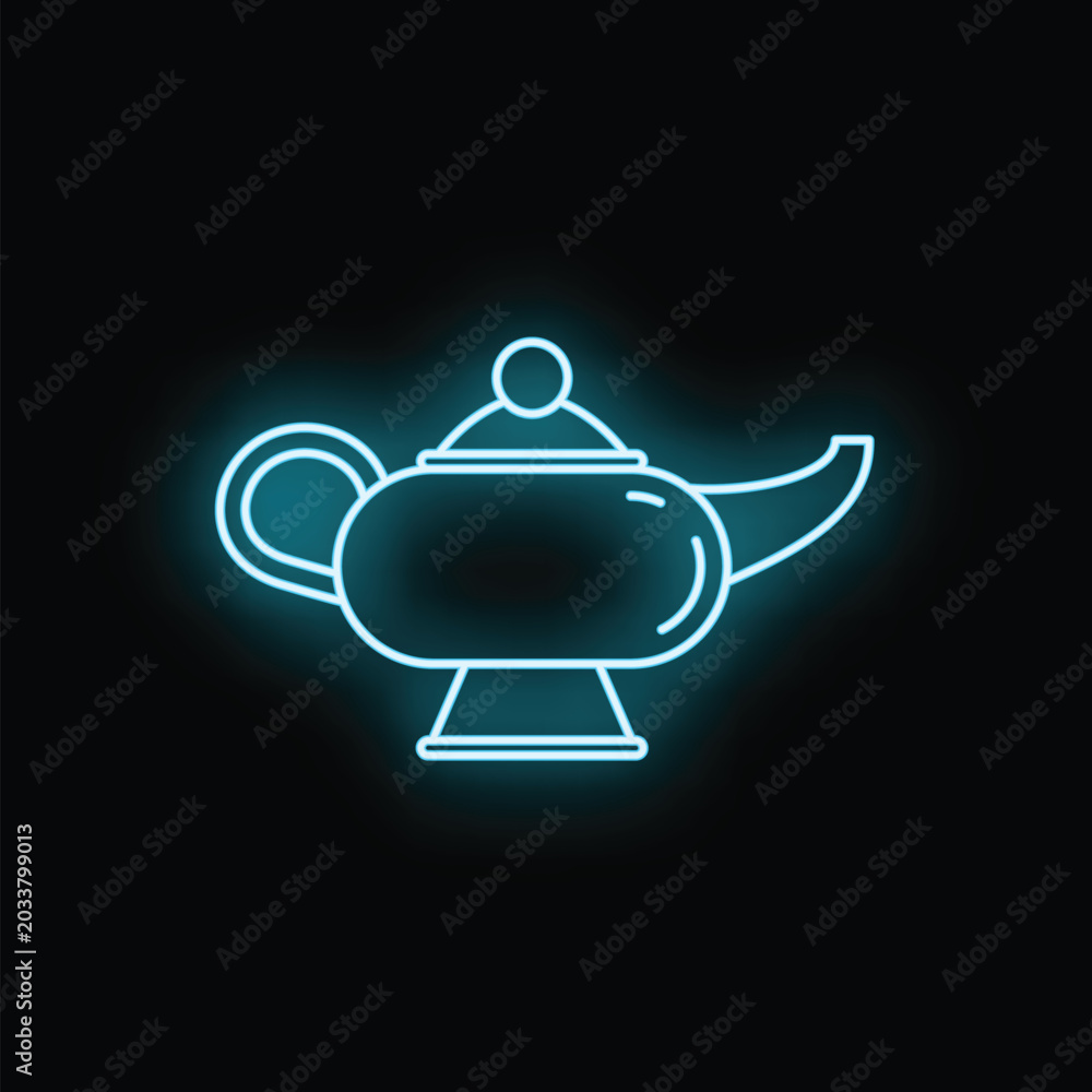 Obraz premium Glowing magic lamp icon in neon style representing wishes and fantasy