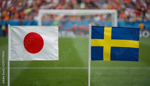 Japan vs Sweden Football Match with National Flags on Green Pitch Before World Championship Group F Game in Arlington USA 2026