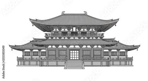 Foto Ancient Japanese Temple Architecture Detailed Illustration.