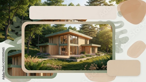 Contemporary house featured in a creative advertising template for real estate marketing, property promotion, and digital campaign design with copy space.
