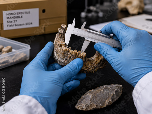 A close-up view of gloved hands meticulously measuring a 
