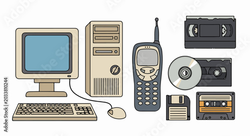 Vintage computer, cell phone, and various storage media formats