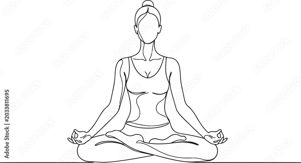 Obraz premium A minimalist black and white line art illustration of a woman practicing yoga in meditation pose
