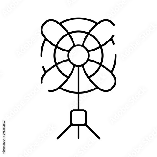 Obraz na plátne Electric tripod fan with spinning blades creating a cooling breeze to circulate