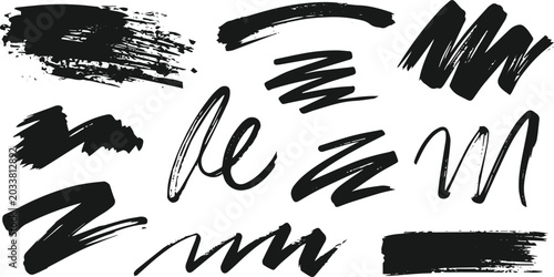 Tableau sur toile Black and white hand drawn ink splashes and hand prints vector illustration set