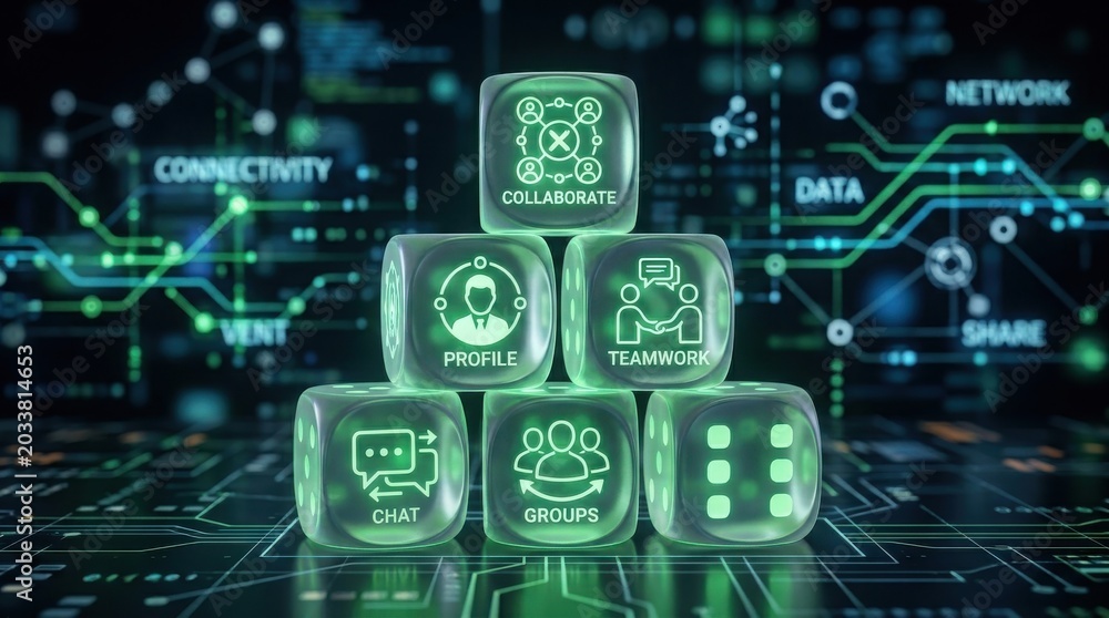 Fototapeta premium 3d teamwork and collaboration icons on reflective surface