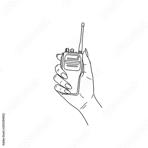 Icon of a beautiful woman's hand holding a radio, representing communication and technology concepts