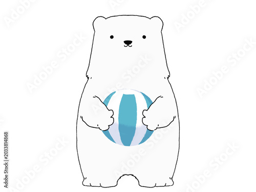 ビーチボールを持つかわいいシロクマのキャラクター