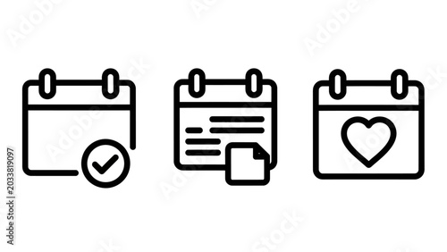 Calendar icons with checkmark document heart save the date calendar checkmark document schedule organizer collection interface confirmation approval appointment important anniversary