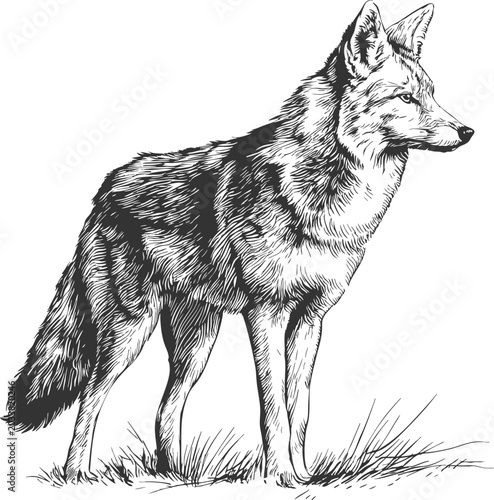 Coyote illustration tattoo style vintage engraved vector with bold hand drawn lines. Decorative wild predator artwork for tattoos, prints, posters and tribal apparel designs.