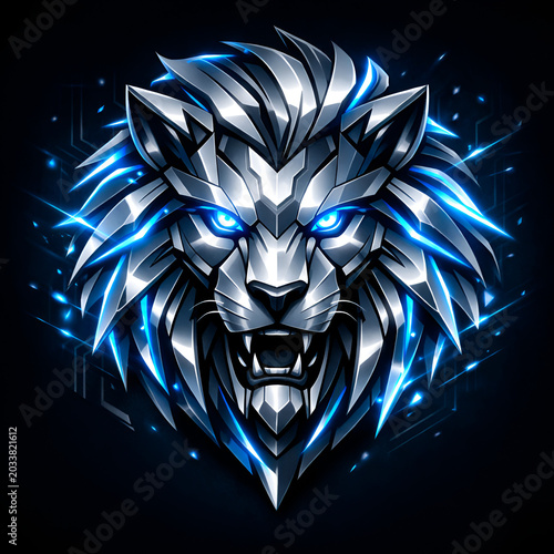 Cyber Lion Head with Neon Energy Futuristic Esports Logo