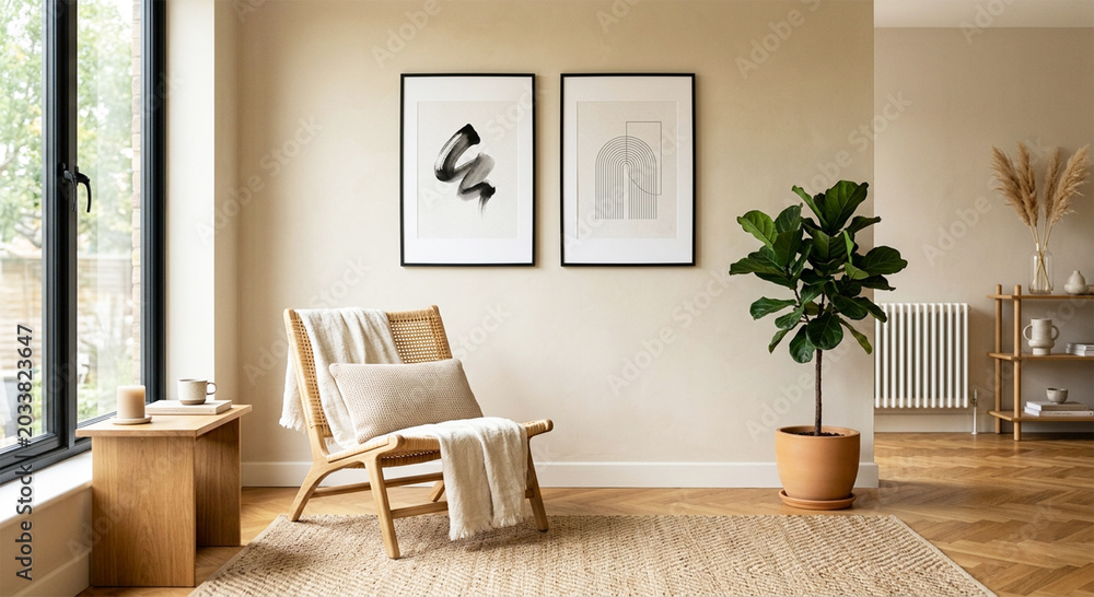 Fototapeta premium Minimal Beige Room Wall Art Mockup 