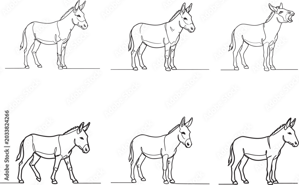 Fototapeta premium Donkey bold continuous line drawing.