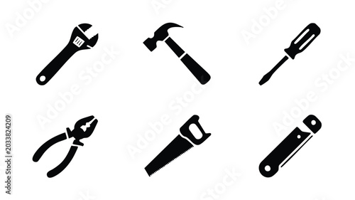 Tableau sur toile Collection of basic hand tools on white background for repair and construction