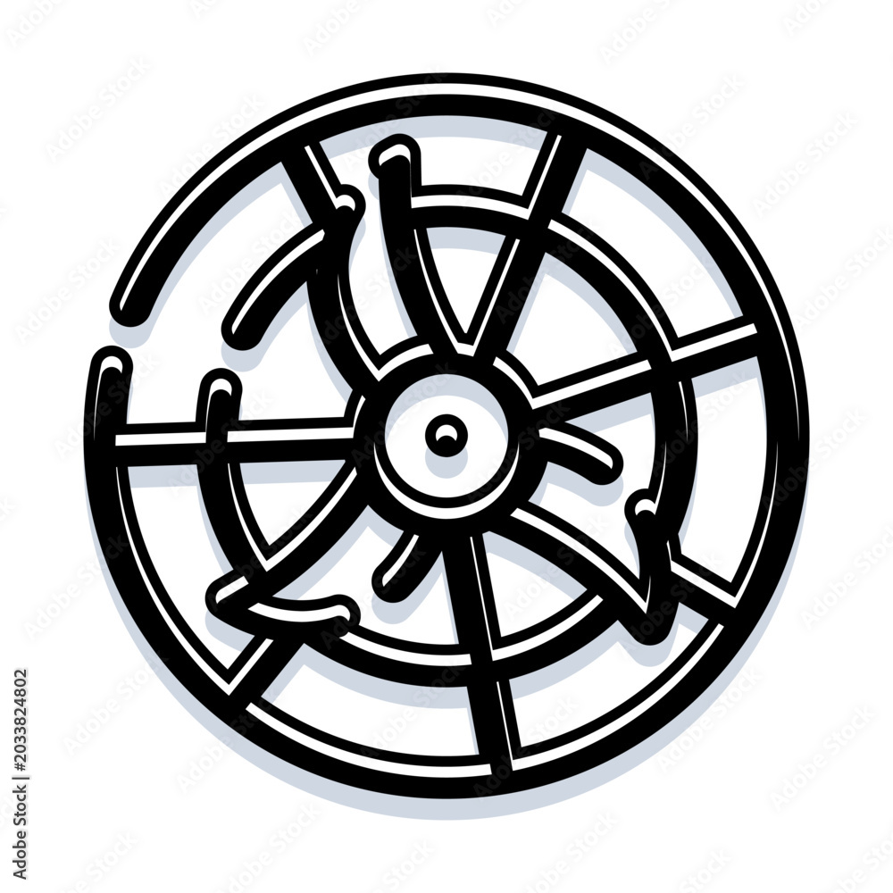 Obraz premium Abstract circular icon illustrating a stylized industrial wheel mechanism with cog like elements, creating a technical and minimalist design with a modern aesthetic on a white background