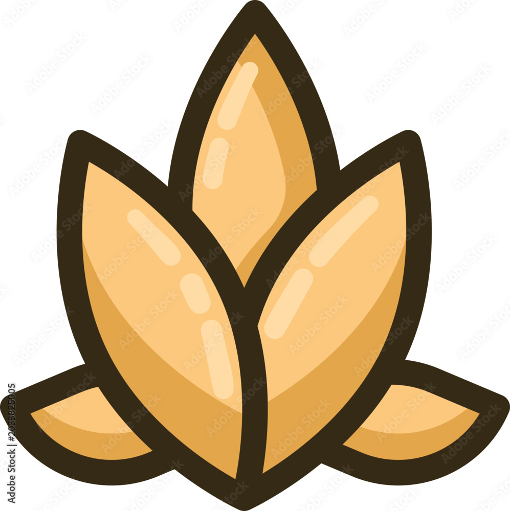 Obraz premium Stylized golden grain plant icon with three distinct leaves, perfect for representing natural agriculture, healthy food products, or brewing ingredients in a modern, simple graphic design