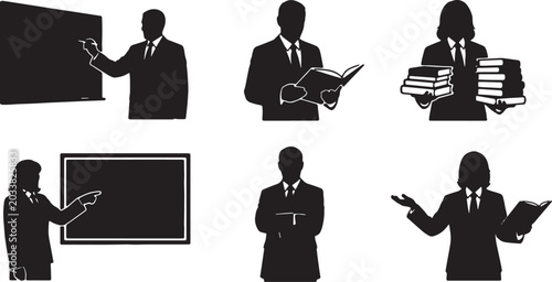 Tableau sur toile Black Solid School Education Teacher Silhouettes Set of Six on White Background