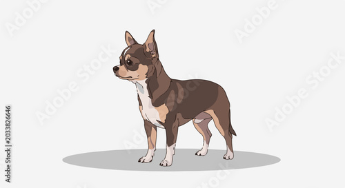 A detailed pixel art illustration of a small, brown and white chihuahua dog standing