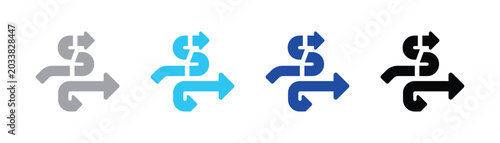 Tableau sur toile Black silhouette icon of multiple directional arrows showing branching paths and
