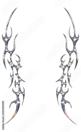 Chrome Cyber Metal Border Frame with Neotribal Spike Details, 3d Rendering.