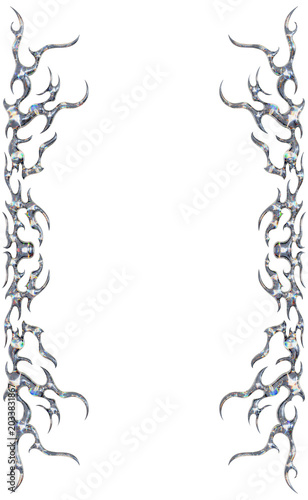 Luxury Chrome Liquid Metal Ornamental Frame Object for Graphic Overlay, 3d Rendering.
