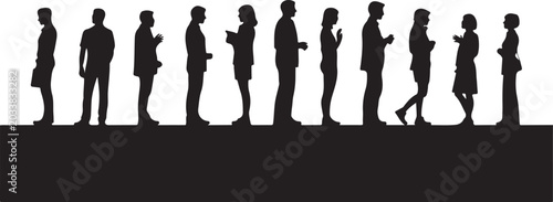 Silhouettes of people standing in a line