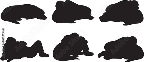Foto Black Solid Pet Bonding Dog Sleeping Silhouettes Set of Six on White Background