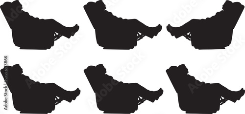 Konstfotografi Black Solid Recliner Chair Sleeping Silhouettes Set of Six on White Background