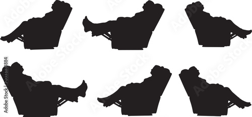 Schilderij op canvas Black Solid Recliner Chair Sleeping Silhouettes Set of Six on White Background