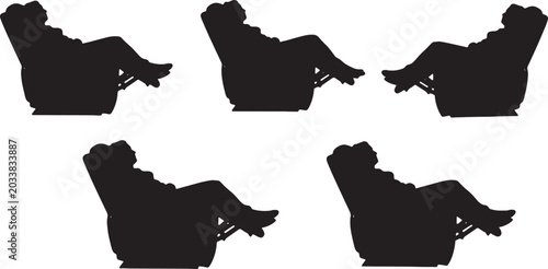 Obraz na płótnie Black Solid Recliner Chair Sleeping Silhouettes Set of Six on White Background