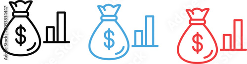 Photos Colorful money bag icons with bar graphs