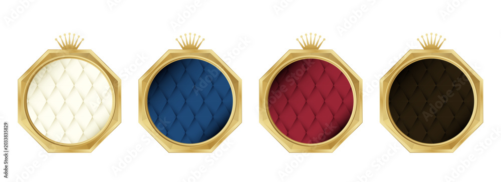 Fototapeta premium Royal Crown Badge Set with Quilted Upholstery Pattern in Gold Frame Collection