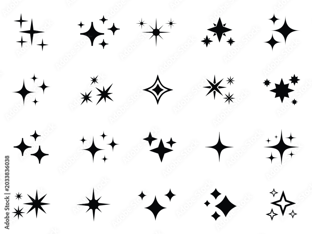 Fototapeta premium Sparkle Icons set. Twinkle stars collection. Shine star icons. Bright sparkle, star sparkle, shiny flash star. Star shine sparkle icon set.