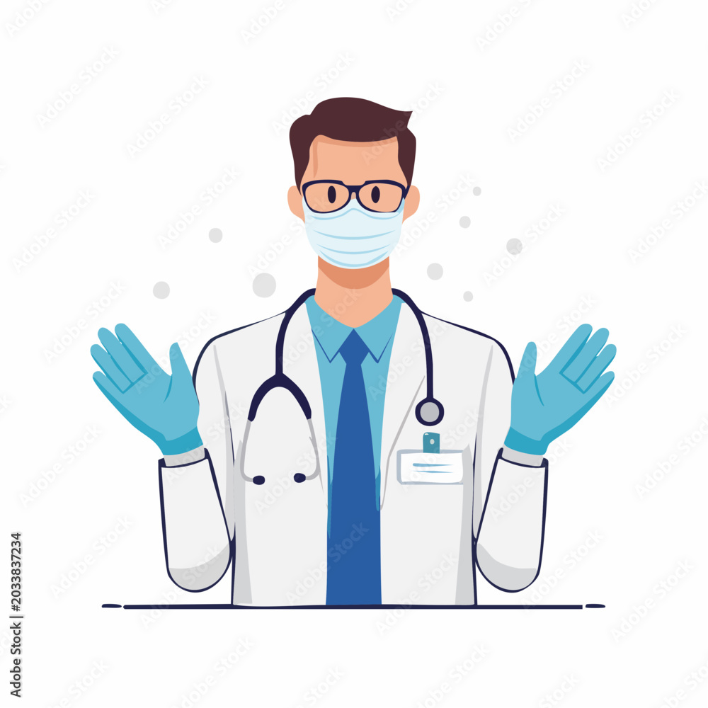 Fototapeta premium Doctor Wearing Mask and Gloves, Welcoming Gesture