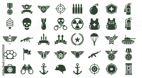 Obraz na plátně Military symbols and icons set, warfare signs for design, security concept backg