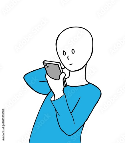 Person using smartphone while touching neck