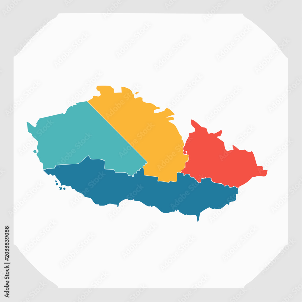 Fototapeta premium Map of Czech Republic divided into regions with different colors