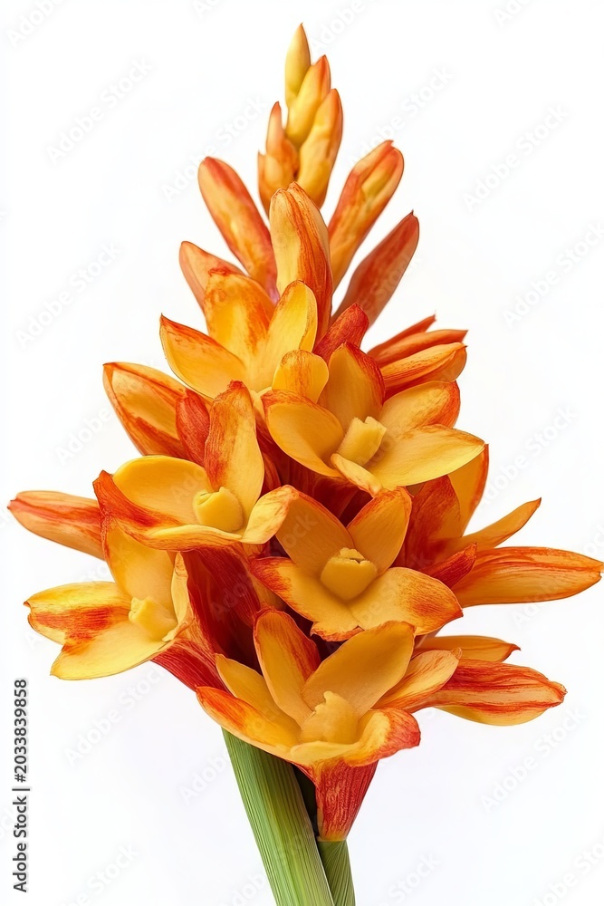 Obraz premium Vibrant Orange Gladiolus Flowers in Bloom, Stunning Spring Colors, Isolated on White Background