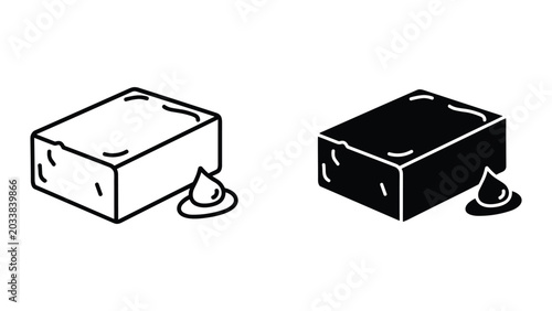 Photography Vector illustration of two black and white cubes with oil drops on a plate besid