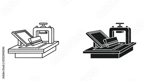 Cuadro en lienzo Vector illustration of heat press machine with opened and closed platens for tex