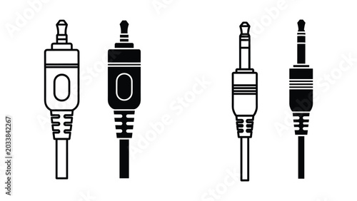 Vector illustration of various audio jack and plug types on a white background for music and sound equipment