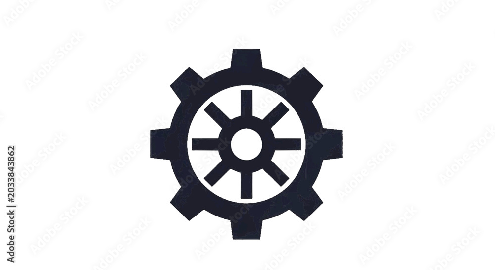 Obraz premium Minimal black silhouette icon, simple flat vector, bold black shape, no, no shading gear icon with internal spokes on a, flat icon style
