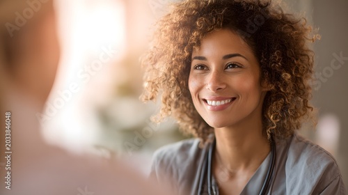 Joyful woman engaging in conversation cozy  portrait warm atmosphere intimate perspective