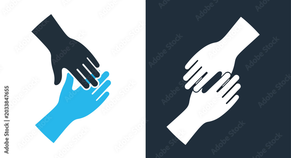 Obraz premium Two hands reaching towards each other icon: Clipart, sticker - icon set - Line and glyph solid icon and logo template