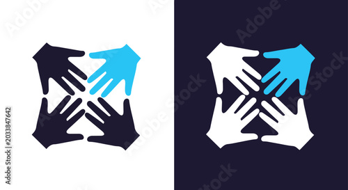 Connected hands team cooperation icon: Solid vector icons - Clipart, sticker - icon set - Editable modern style icon