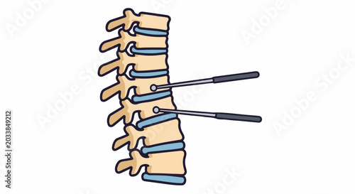 Fotografie Vertebrae with medical instruments inserted into discs