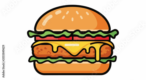 A graphic illustration of a delicious burger with melted cheese